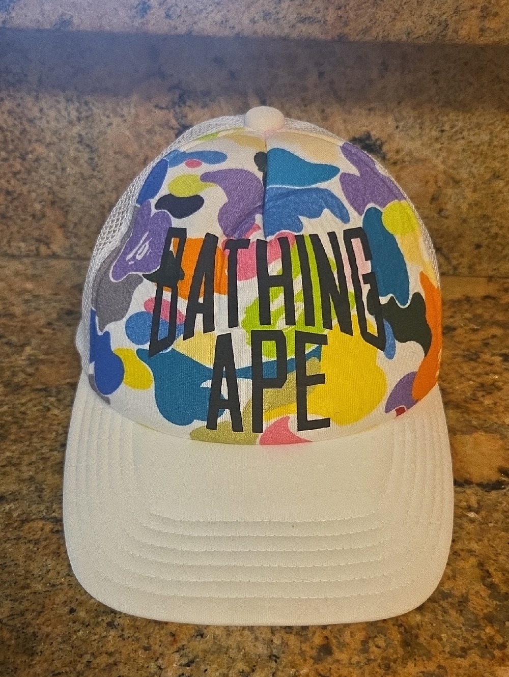 A Bathing Ape Multicolor Camo Trucker Cap - White Bill